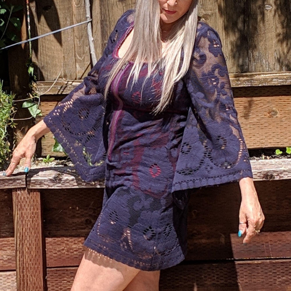 Free People Crochet Dress Navy Blue